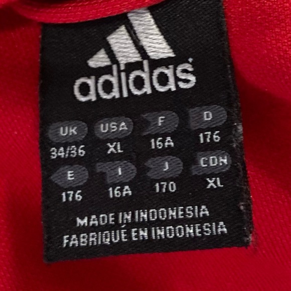 Adidas unisex red, white 3 stripes long sleeve zip up track top. Size XL. Used. - Picture 8 of 10